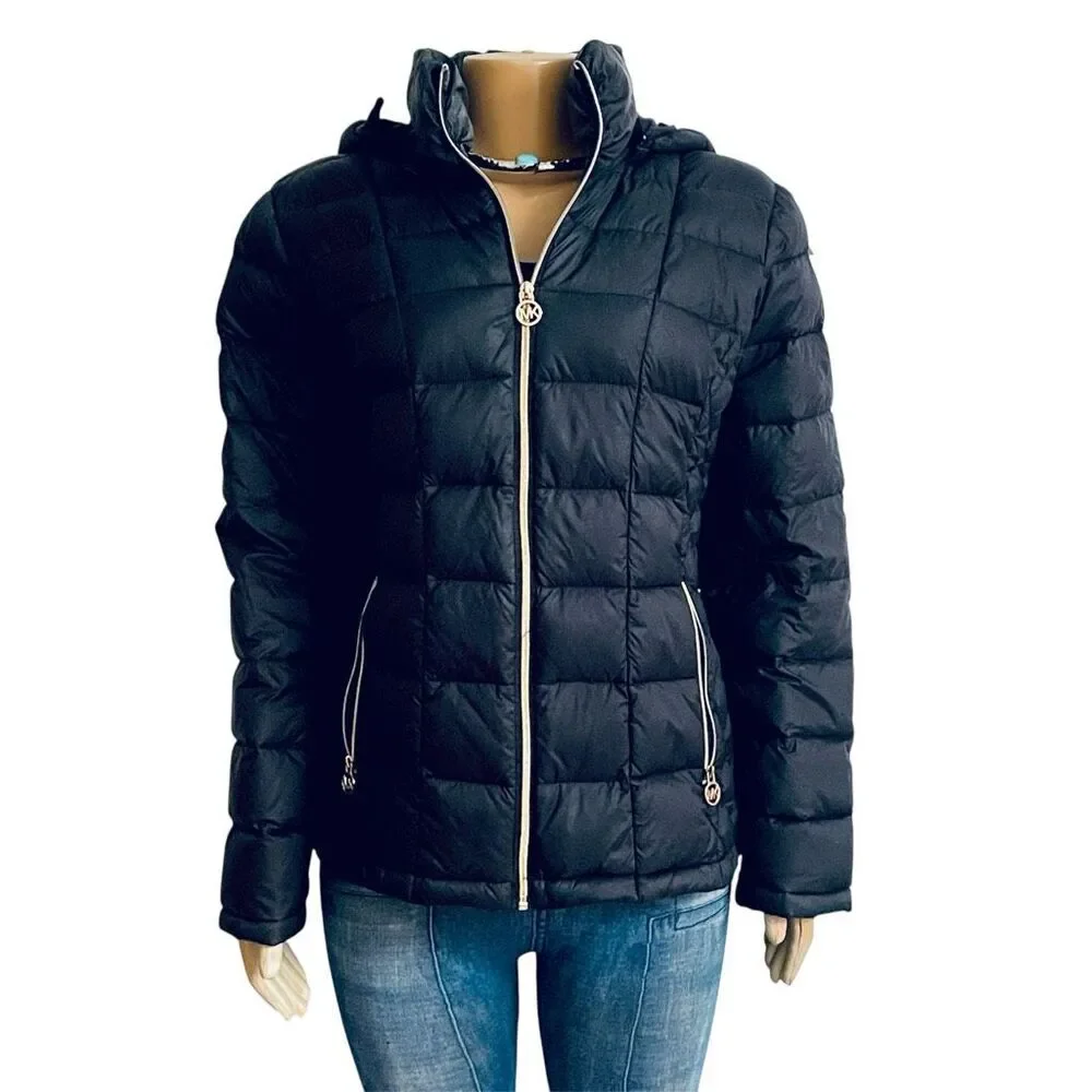 NWT Gorgeous Black MICHAEL KORS L  Packable Quilted Goose Down Puffer Jacket